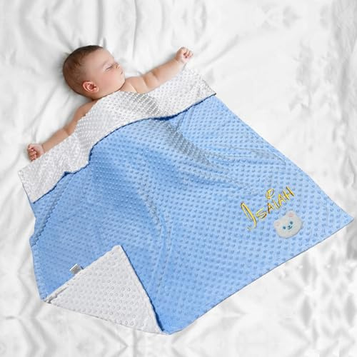 XIAOMA Babydecke mit Namen Personalisiert,Baby Decken Neugeborenen,Dünne Babydecke Sommer,Kinderwagen Geschenk Weiche Baby-Bettdecke für Junge Mädchen(Blue)