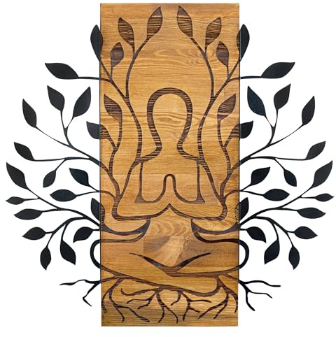 Elegant Decorative Wooden Wall Accessory, Black & Walnut, 58 x 57.5 cm | 100% Metal Frame (1.2 mm) & Solid Wood (3 cm) | Perfect for Modern Decor