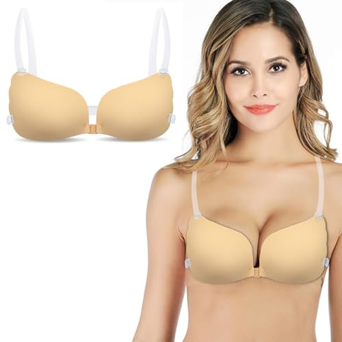 DiiWmme Sticky Backless Push Up Bra 1 Pack,Reusable Invisible Self Adhesive Bra for Women,Strapless Bra with Removable Clear Straps,Perfect for Wedding Backless Dresses
