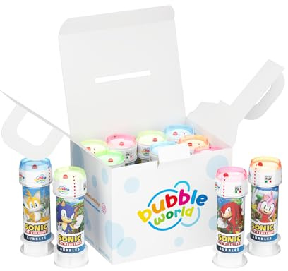 Bubble World Bolle di Sapone Sonic the Hedgehog Set 12 Pezzi da 60ml. Regalini Fine Festa Compleanno Bambini Gadget Invitati. Liquido con Gioco Labirinto sul Tappo. Gadget compleanno Made in Italy