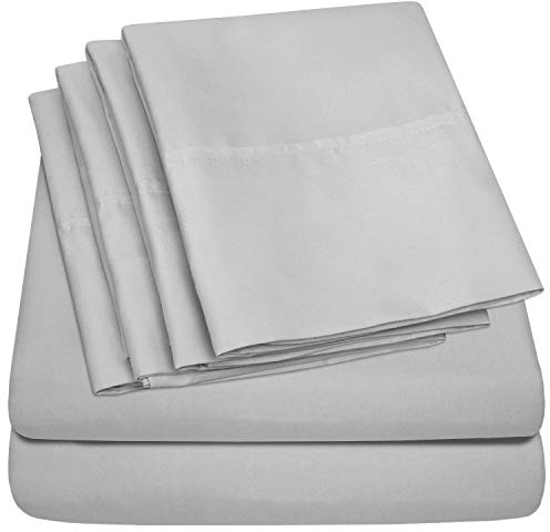 Sweet Home Collection Queen Sheets Silver - 6 Piece 1500 Supreme Collection Fine Brushed Microfiber Deep Pocket Sheet Set - 2 Extra Pillow Cases, Great Value