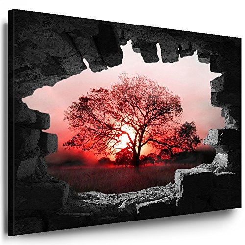 Julia-Art Bilder XXL Leinwandbilder Wand Loch Illusion - 100 x 120 cm Wandbilder mit Keilrahmen Bild Verschiedene Motive Blick auf Meer Strand Palmen, Wald Berge See Wasserfall Kunstdrucke n-01-132