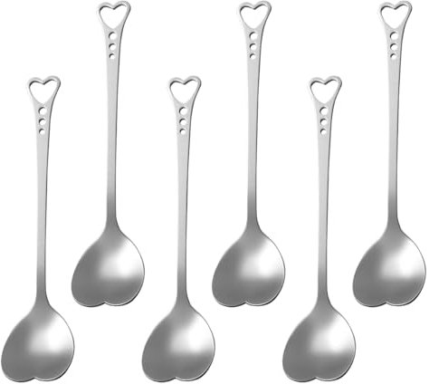BESTonZON 6pcs in Acciaio Inox a Forma di Cuore cucchiai Carino Scoop agitazione Cucchiaio da tavola per Dessert Torta di caffè