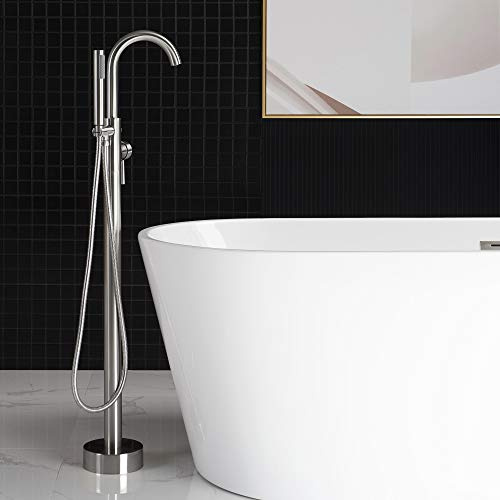 Woodbridge F0001 BN Freistehende Badewannen-Einfüllstutzen, gebürstetes Nickel, Bodenmontage, Messing, Badezimmer-Armaturen mit Handbrause, F-0001