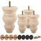 TCHOSUZ Lot de 4 Pieds de Meubles en Bois Massif Brut tourné de 12 cm avec boulons de Suspension M8 et écrous en T ou rehausseur de canapé inclinable