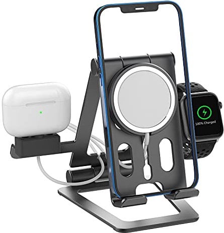 3 in 1 Cell Phone Stand for Magsafe Charger Holder for Apple Watch Charging Station Dock and Airpods1/Airpods2/Airpods PRO/3rd Generation, Compatible with iWatch 6/5/4/3/2/1, iPhone 16/15/14/13 Series