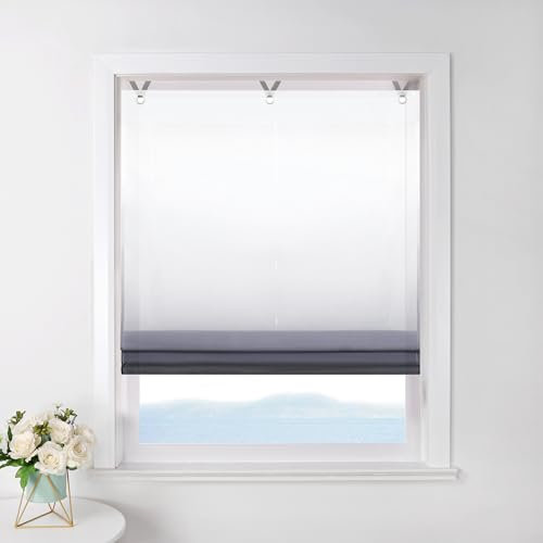 ESLIR Raffrollo ohne Bohren Raffgardine Transparent mit Ösen Farbverlauf Gardinen mit Haken Ösenrollo Modern Vorhänge Schwarz BxH 100x130cm 1 Stück