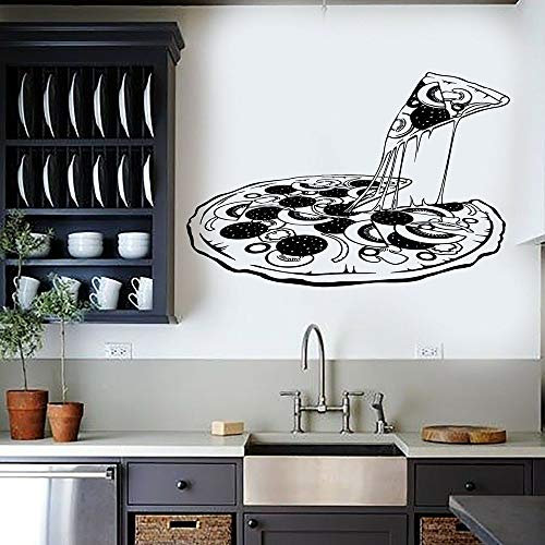 QIANGTOU Pizza Wandtattoo Pizzeria Italienisches Restaurant Essen Aufkleber Wandbild Vinyl Wohnkultur Küche Esszimmer Fenster Tür Logo Zeichen 112x75cm