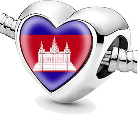 Bon4azuré Perlen für Armbänder Kambodscha Flagge Silber Charms für Frauen Charme Perle Schmuck Geschenke Geschenkidee für Mädchen, Nein