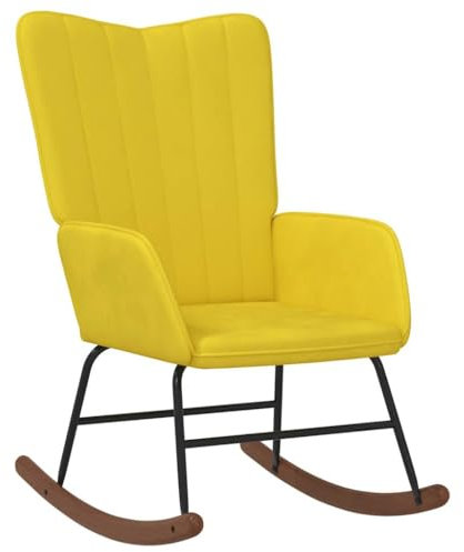 vidaXL Schaukelstuhl, Schwingstuhl mit Armlehne, Schaukelsessel mit Holzkufen Stahlgestell, Relaxsessel Schwingsessel Wohnzimmer, Samt Senfgelb