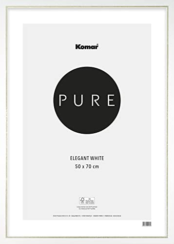 Komar Bilderrahmen Holz Elegant White 50 x 70 cm - mit hochtransparentem bruchsicherem Kunststoff/Acrylglas - weiß, gold - Fotorahmen, Wandrahmen - BI-4050-EL-W