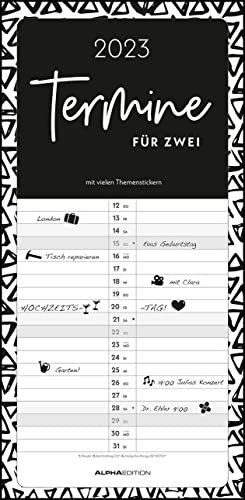 Termine für 2 Black and White 2023 Familienplaner - Timer - Termin-Planer - Couple-Kalender - Familien-Kalender - 22x45