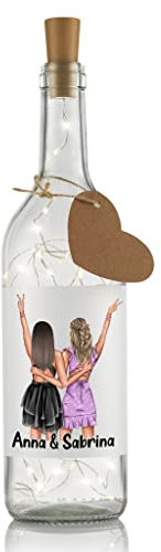 LIEBTASTISCH Flaschenlicht Personalisiert Beste Freundinnen - Best Friends - Freundschafts Geschenke - Kleider - LED Beleuchtung - Dekolicht Geburtstag/Weihnachten