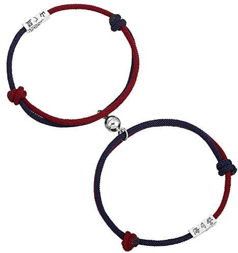 OIDEA Paar Armband Magnet Herz: Partner Pärchen Armkette Fernbeziehung Armbänder mit Gravur Armreif Geschenk für Verliebte Damen Herren Paare Rot