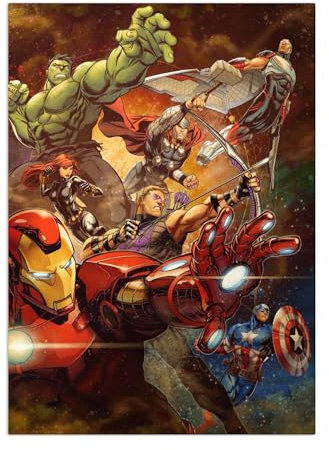 Displate Officiel Marvel Poster Métallique Fixation Magnétique Licence Officielle Image Affiche de Haute Qualité Avengers Marvel 80Th Anniversary - In Action 32x45cm - Matt