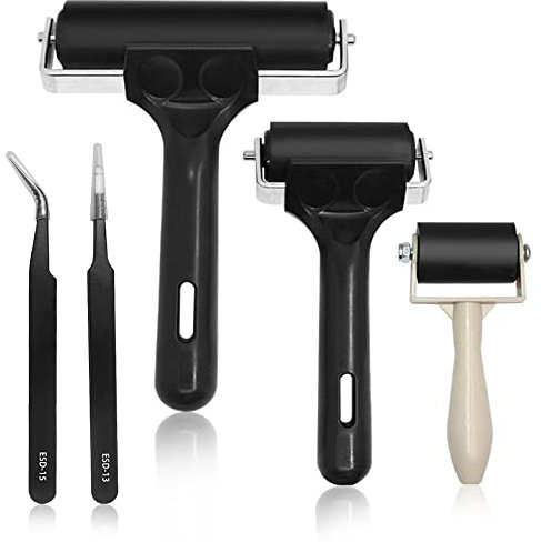 SENHAI 3 Pack Rubber Roller Brayer, Ink Roller with Two Tweezers for Print Printing, Ink Paint Block Stamping, Printmaking Wallpaper and Crafts