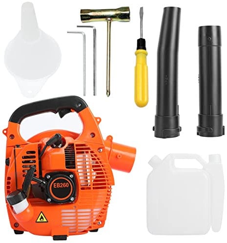 Soplador de hojas inalámbrico, 26 cc, aspiradora portátil de jardín y trituradora, soplador de hojas de gasolina para soplar hojas, nieve, polvo, PC, aspirar patio, naranja