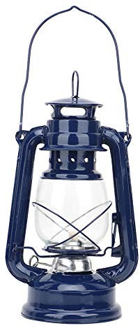 Vintage Öllampe, Sturmdocht, Metall, Kerosinlampe, Große Kapazität, Tragbar, Brennende Laterne, Licht für Camping, Wandern, Terrasse, Dekoration(Blau)