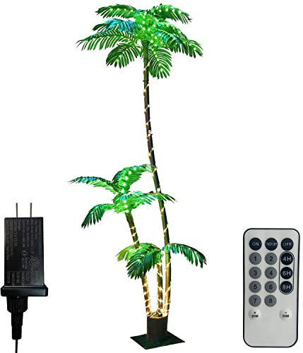 Artificial Palm Tree Christmas Tree 7ft 3 Trunks 260 LED Simulation Tropical Palm Tree Fake Plant Light for Patio Home Office Beach Yard Cruise Hawaiian Party Decoration