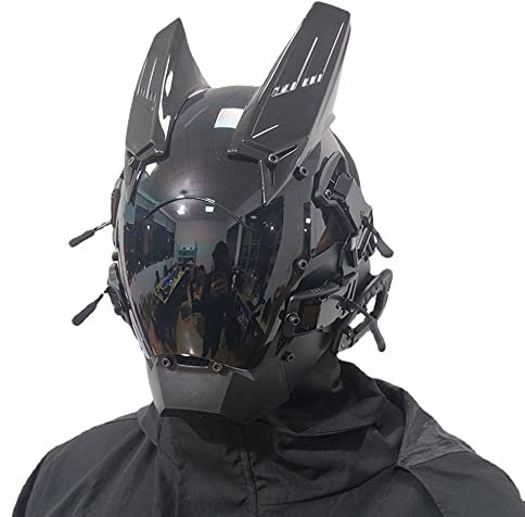 KYEDAY Punk Maske Cosplay für Männer, Cosplay Samurai Hörner Schwarze Maske Halloween Coolplay, Schwarz, L