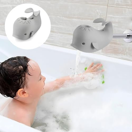 PandaEar Wasserhahn Verlängerung Kinder, Wasserhanhverlängerung Kinder Wasserhahn Aufsatz, Handwäsche für Babys, Kleinkinder & Kinder, Wal, Grau