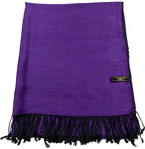 CJ Apparel Einfarbiges Design, nepalesischer Schal, Stola, Überwurf, Gesichtsbedeckung, Pashmina, schwarz und violett, Einheitsgröße