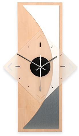 Kreative Feder Designer-WANDUHR „Silvermoon“ aus hochwertigem Buchenholz mit modernem Metallic-Look (leises Funkuhrwerk, Buche)