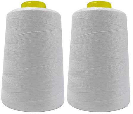 2 Bobine di filo per cucire (4.500 metri/rotolo), Filo in poliestere ad alta resistenza, Bobine di filo per lavori di cucito, (2 pezzi, bianco 101-5000Y)
