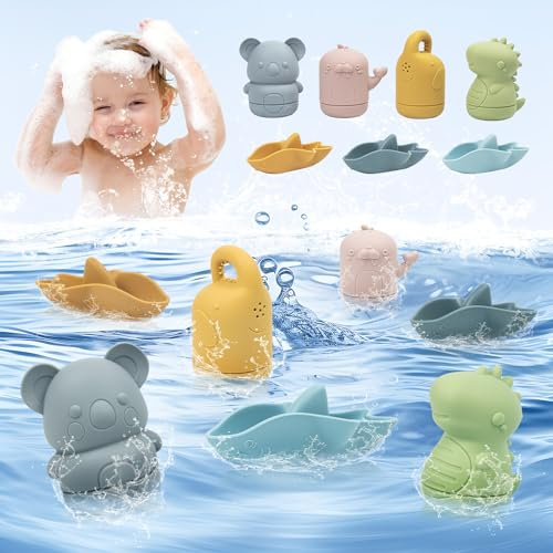 Badewannenspielzeug Baby Spielzeug 6 Monate, Kinder Silikon Stapelturm, Bath Animals Babies Toddlers, Lustiges Pädagogisches Stapelbecher Silikon Weiches und zahnendes