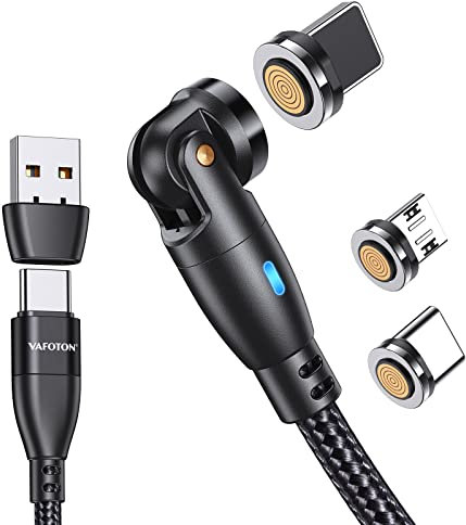 VAFOTON 60W Cable de Carga Magnético 2M, 360° y 180° Cable Carga Rápida y Transferencia de Datos de 3 A, 6 en 1 USB C/A 9Pin Cable de Carga Magnética para Micro USB/Tipo C/iProductos/Galaxy S22/S23