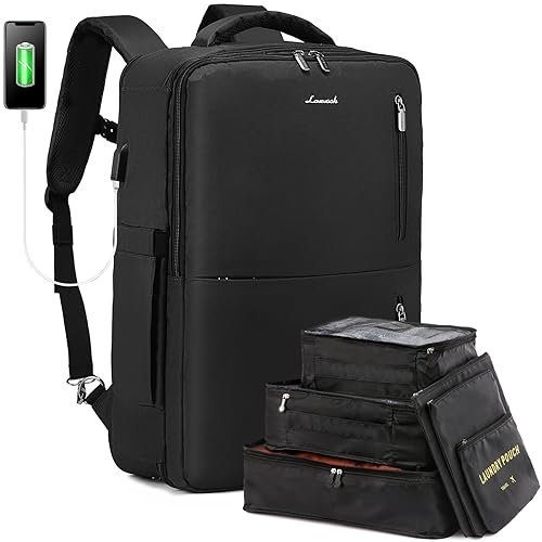 LOVEVOOK Sac a Dos Voyage Cabine Avion Homme Femme Sac à Dos pour Ordinateur Portable Bagage à Main Imperméable Packable Backpack Sac Valise 17 Pouces de Travail Randonnée Affaires Noirail Travel Noir