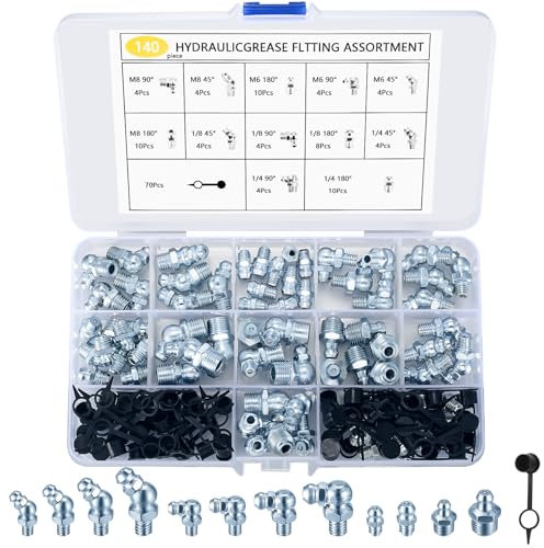 WUJIAQIU Kit d'Assortiment de Graisseurs, 70 Pcs Graisseurs hydraulique en Acier Inoxydable, Ensemble de Graisseurs Coniques, Graisseurs coudés 45°, 90° pour Presses à Graisse, M6 M8 1/4 1/8
