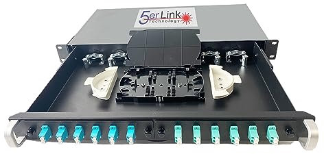 LC OM3 Glasfaserkabel-Rack-Montagegehäuse mit 12 LC-Duplex-Kupplungen für 48,3 cm (19 Zoll) Racks oder Schränke, inkl. Spleißschale und Fusion-Spleißhülsen, 60 mm lang, Glasfaserbox (LC OM3)