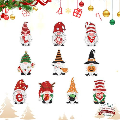 Wondsea 10 Stück Doppelseitiger 5D Diamond Painting Weihnachten Anhänger, glänzend exquisit, Diamond Painting Adventskalender, Kann an Weihnachtsbäumen, Geschenkboxen, Grußkarten aufgehängt Werden