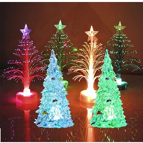 zhongguoqiaomao 6 Pcs Arbres de Noël Éclairés LED Fibre Optique Multicolore Changement de Couleurs Acrylique Sapin Fibre Coloré Strass Cristal Décoration Table de Noël Cadeau Noel