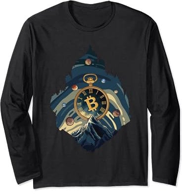 Bitcoin Uhr Berge Planeten Hodler Kryptowährung BTC Logo Langarmshirt