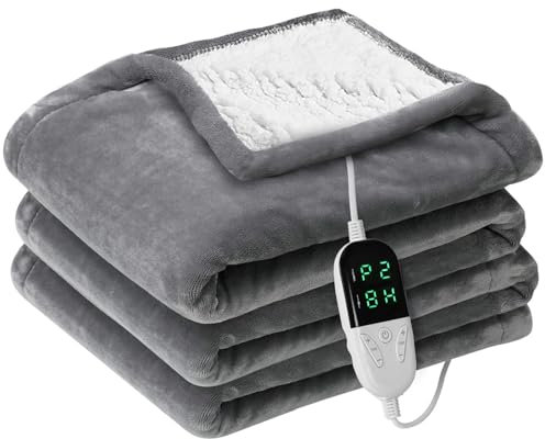 Heizdecke mit Abschaltautomatik, 150x130cm Flanell Elektrische Wärmedecke Heizdecke, 3 Mins Schnellheizung, 6 Temperaturstufen, 2-4-6-8-10H Auto-Off-Timer, Überhitzungsschutz, Waschbar (Hellgrau)