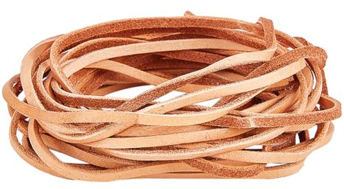 GORGECRAFT 3mm Flat Leather Cord 5M Long Genuine Leather Strip 2mm Thick Cowhide Leather String Braiding Thread Rope for Bracelets Neckacle Jewellery Making Boot Lace DIY Beading Crafts, Sandy Brown