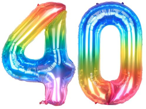 Ponmoo 40 Zoll Foil Luftballon Zahlen 40 Neon Regenbogen (101cm), Helium oder Luft, Riesige Folienballons Nummer 0-100, Große Ballons für Hochzeitstag und Geburtstagsparty Ballon Dekoration