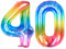 Ponmoo 40 Zoll Foil Luftballon Zahlen 40 Neon Regenbogen (101cm), Helium oder Luft, Riesige Folienballons Nummer 0-100, Große Ballons für Hochzeitstag und Geburtstagsparty Ballon Dekoration
