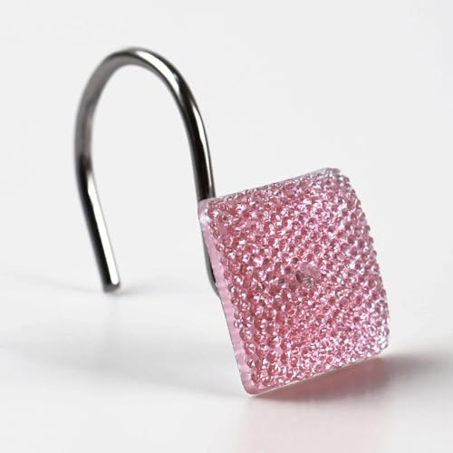 Crochets pour Rideau de Douche Roses : Anneaux Scintillants Brillants en Cristal Diamant Carré Décoratifs pour Noël & Fêtes - Luxueux et Glamour, Lot de 12