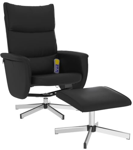 vidaXL Massagesessel, Sessel Verstellbare Rückenlehne, Drehbar Fernsehsessel Relaxsessel mit Fußhocker, Liegesessel Polstersessel Ruhesessel, Schwarz Kunstleder