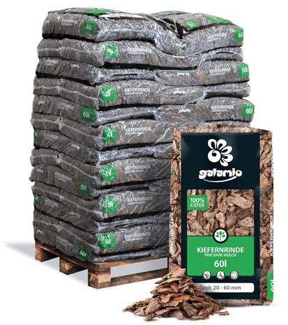 GALAMIO Kiefernrinde Kiefernmulch Rindenmulch Rinde Mulch Garten Dekor Pinus Sylvestris Natur Wald Kiefer Grob 20-60mm 60l x 39 Sack 2.340l / 1 Palette Paligo