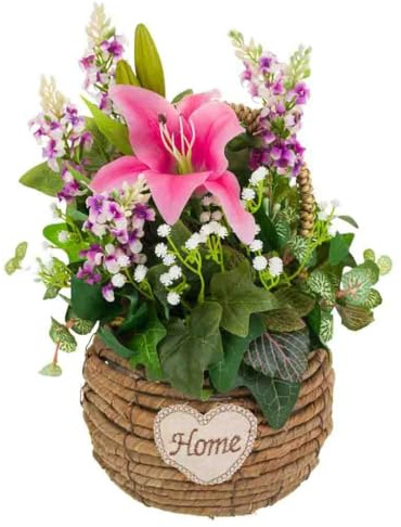 WANDERLUST DECO Cesta de cuerda con Ramo de Flores 31x25x36