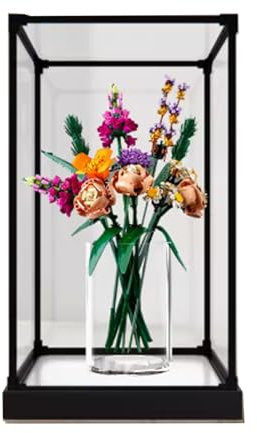 Acrylic Display Box Compatible with Lego 10280 Flower Bouquet Roses Model,dustproof Display Box Gift Model, Transparent Display Cabinet (Display Box only) (Vase not Included) (Alloy Frame White Base)