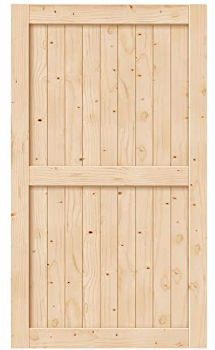 EaseLife Puerta corredera de madera de granero de 60 x 84 pulgadas, puertas interiores, montaje de bricolaje, losa sólida con paneles de abeto natural, fácil de instalar, se aplica a habitaciones y