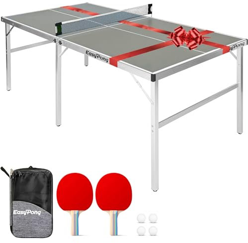 EasyPong | Table de Ping Pong Grise | 182x91cm | Qualité Premium | Facile à Transporter | Stable | Idéale pour Extérieur & Intérieur | 2 Raquettes + 4 Balles | Table Tennis | OriginalCup