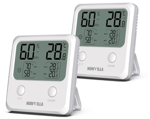 HOMVILLA Thermometer Hygrometer Innen, Mini LCD Digital Thermometer für Innenraum, Wohnzimmer, Babyraum, Büro,Gewächshaus-2 Stück (2)