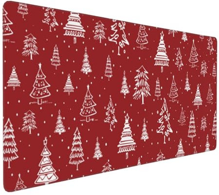 Grand Tapis de Souris Merry Christmas 89,9 x 40,9 cm - Motif Sapin de Noël, Jeu Étendu, Rouge Avec Base Antidérapante et Bords Cousus Pour Accessoires de Bureau