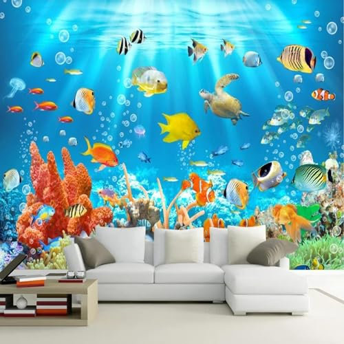 MIXUEXUNLU 3D Kindertapete Wandbild Unterwasserwelt Fische und Korallen Fototapete Kinderzimmer Hintergrundwand